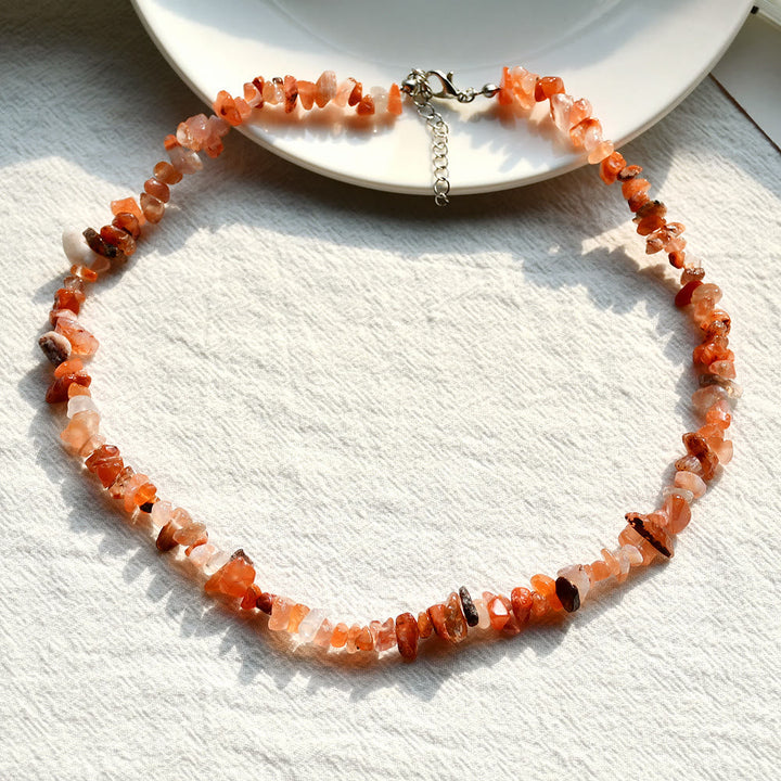 Stylishly Shaped Polished Crystal Necklace - Lina-Red Agate-State of Style