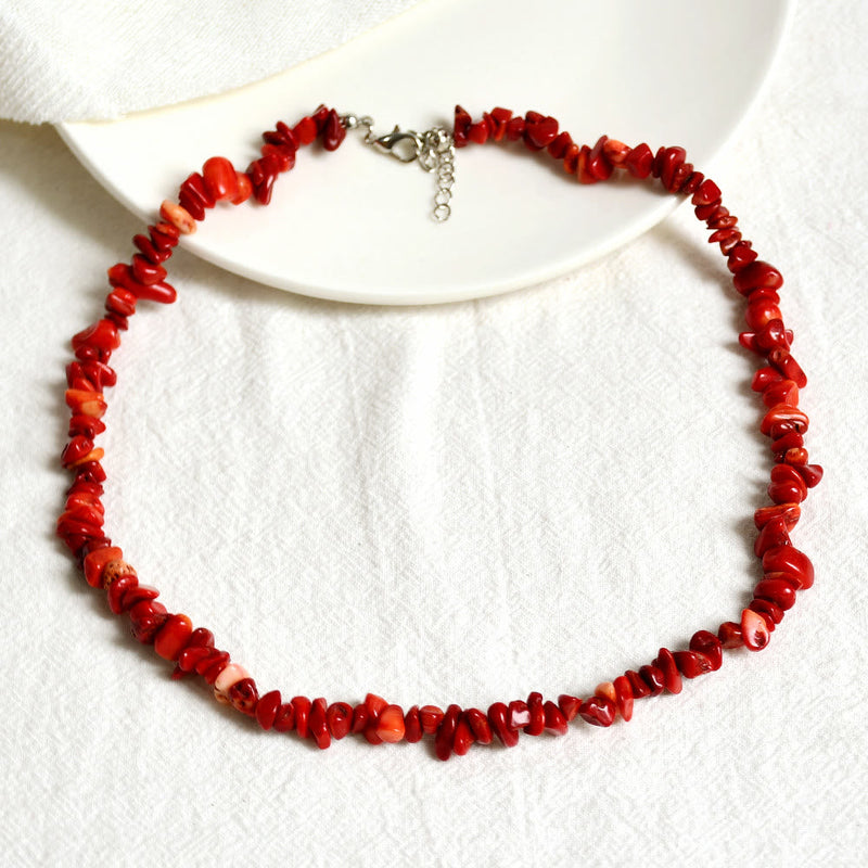 Stylishly Shaped Polished Crystal Necklace - Lina-Red Coral-State of Style