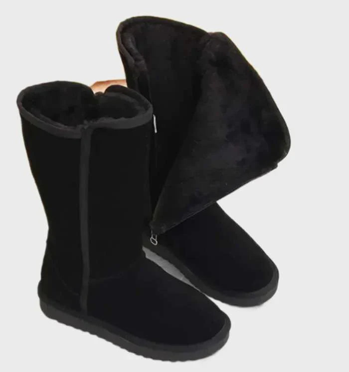 Suede Sheepskin Women's Boots - Sofia-Black-5-State of Style