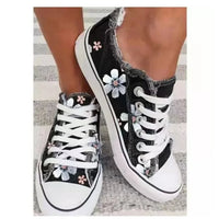 Sugarplum Sprinters Sneakers – Retro Floral Canvas Lace-Up Shoes-Black-6.0 (23.5cm)-State of Style
