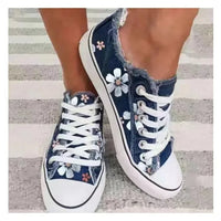 Sugarplum Sprinters Sneakers – Retro Floral Canvas Lace-Up Shoes-Dark Blue-6.0 (23.5cm)-State of Style