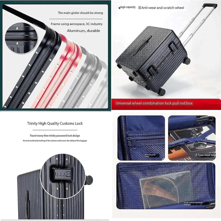Hard Shell Carry-On Suitcase with Wide Handle and Aluminium Frame