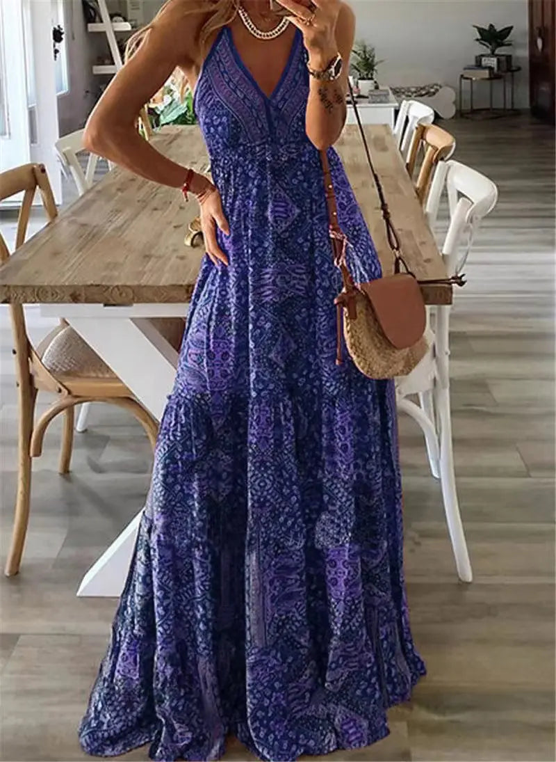 Summer Boho Maxi Dress with Floral Print – Isabella-Blue-S-State of Style