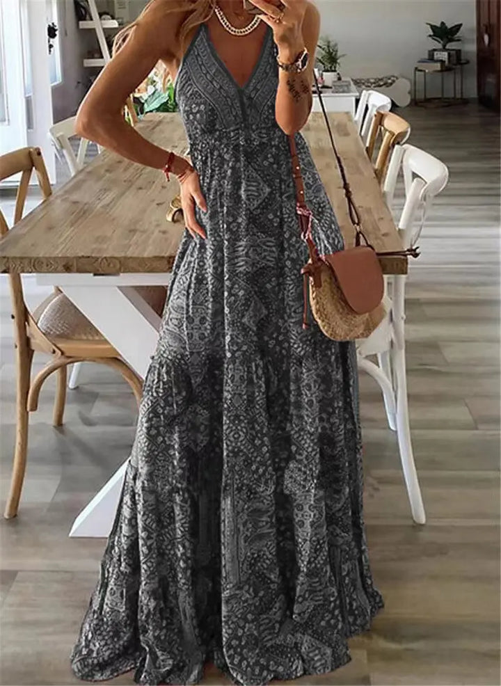Summer Boho Maxi Dress with Floral Print – Isabella-Gray-S-State of Style