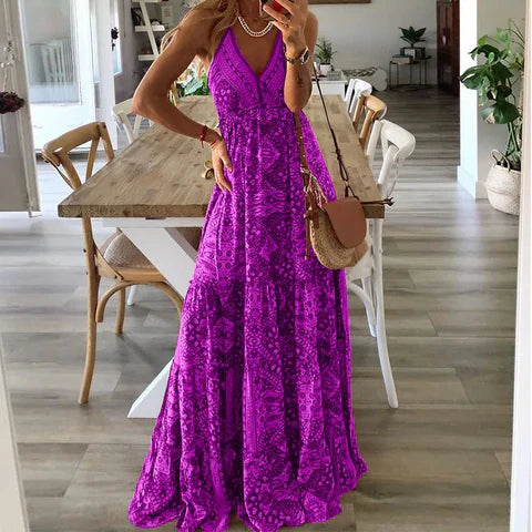 Summer Boho Maxi Dress with Floral Print – Isabella-Purple-S-State of Style
