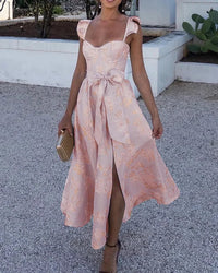 Summer Dress with Butterfly Sleeves and Print - Lina-Pink-S-State of Style
