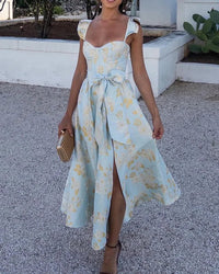 Summer Dress with Butterfly Sleeves and Print - Lina-White-S-State of Style