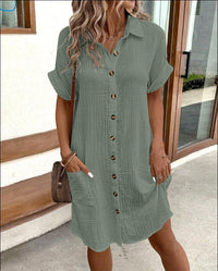 Summer dress with Button Closure and Short Sleeves – Lotte-Green-S-State of Style