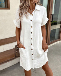 Summer dress with Button Closure and Short Sleeves – Lotte-White-S-State of Style
