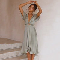 Summer Dress with Flattering Cut and Luxe Details – Lana-Green-S-State of Style