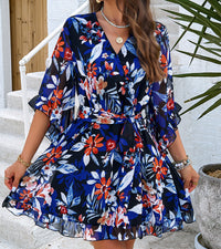 Summer dress with floral pattern and lace – Liora-Blue-S-State of Style