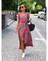 Summer dress with floral pattern - Noëlle-Pink/Green-S-State of Style