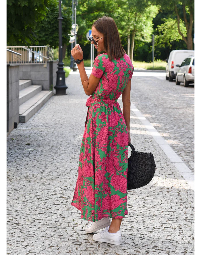 Summer dress with floral pattern - Noëlle-Red/Blue-S-State of Style