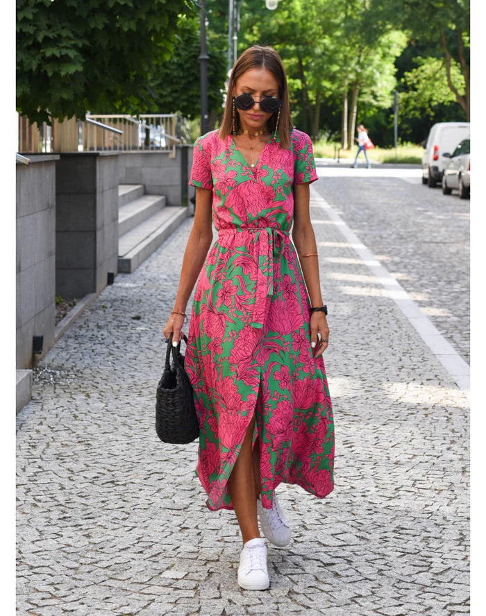 Summer dress with floral pattern - Noëlle-Red/Blue-S-State of Style