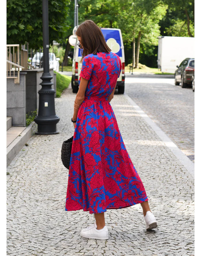 Summer dress with floral pattern - Noëlle-Red/Blue-S-State of Style