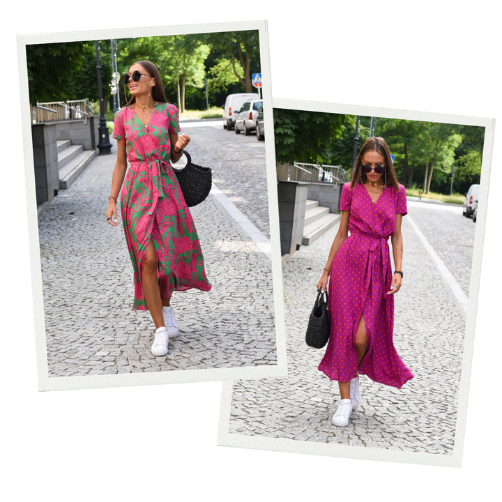 Summer dress with floral pattern - Noëlle-Red/Blue-S-State of Style