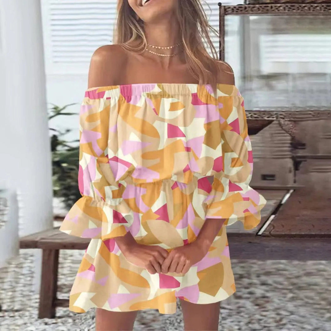 Summer dress with floral print and flared sleeves – Mireille-Yellow-S-State of Style