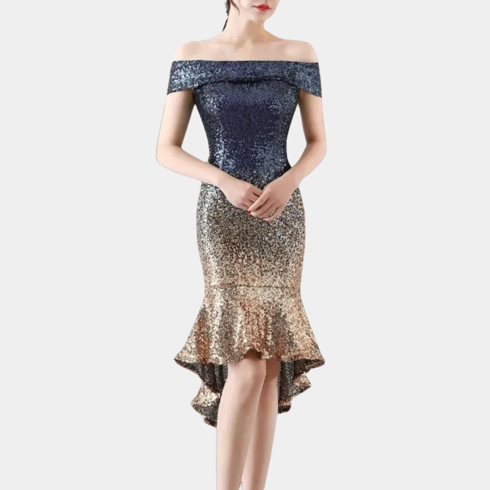 Summer Dress with Sequins – Celeste-Blue Gold-S-State of Style