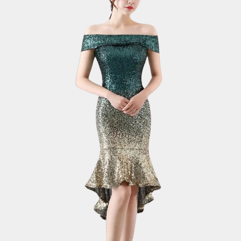 Summer Dress with Sequins – Celeste-Green Gold-S-State of Style