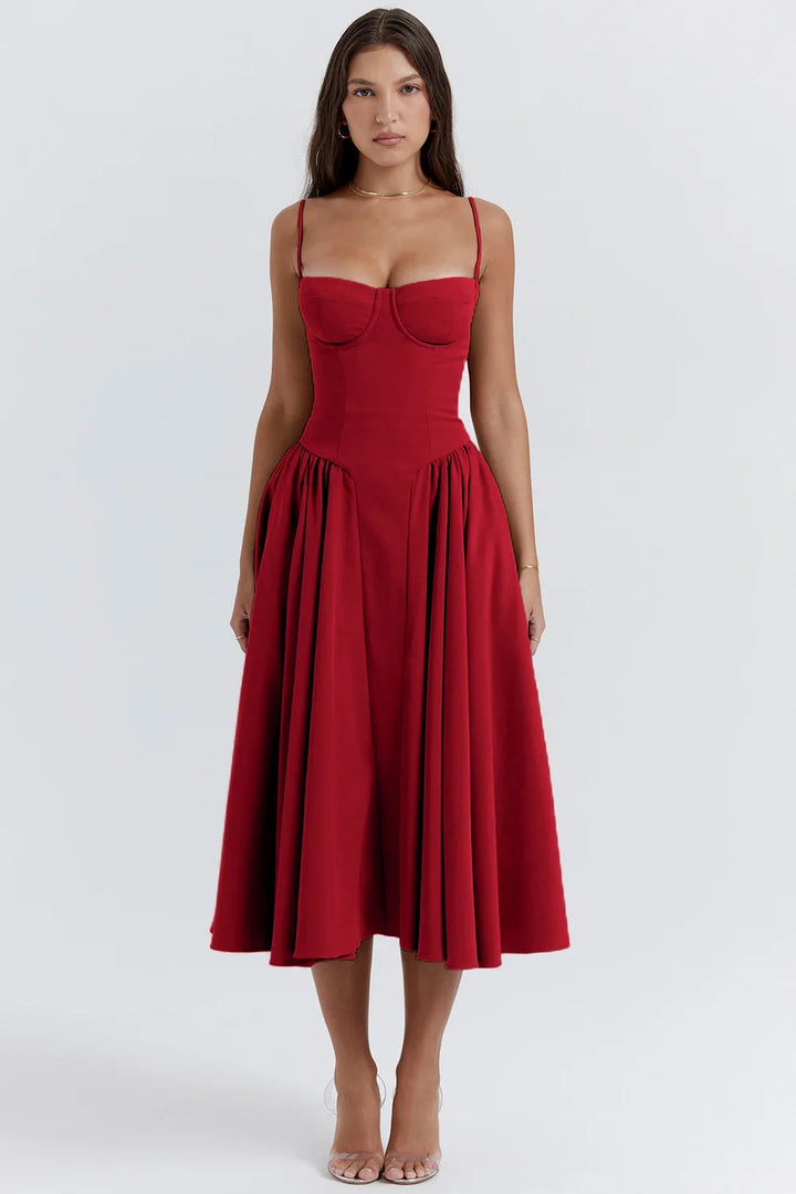Summer dress with Sweetheart Neckline – Elvira-Red-S-State of Style