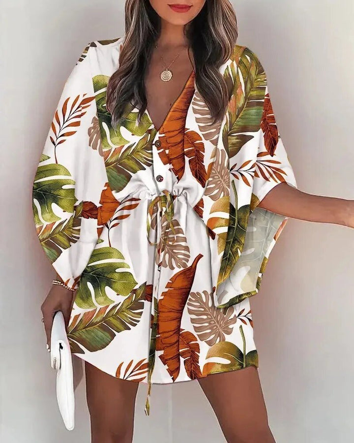 Summer dress with V-neck and ruffle sleeves – Amira-A-S-State of Style