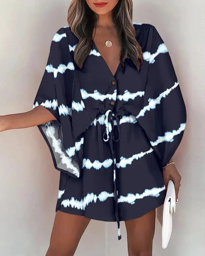 Summer dress with V-neck and ruffle sleeves – Amira-B-S-State of Style