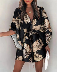 Summer dress with V-neck and ruffle sleeves – Amira-C-S-State of Style