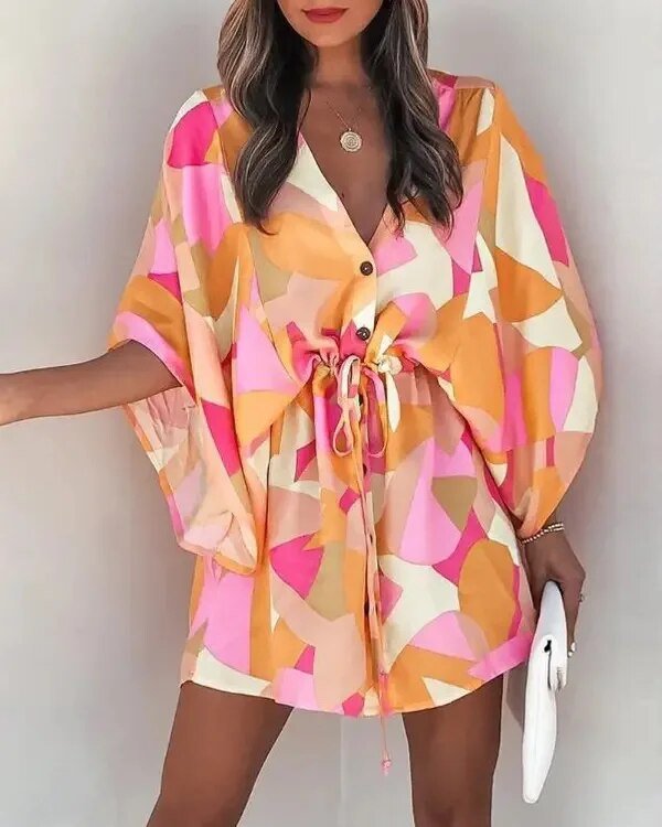 Summer dress with V-neck and ruffle sleeves – Amira-E-S-State of Style