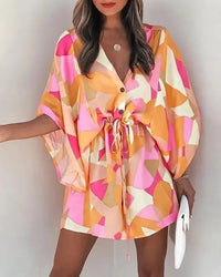 Summer dress with V-neck and ruffle sleeves – Amira-E-S-State of Style