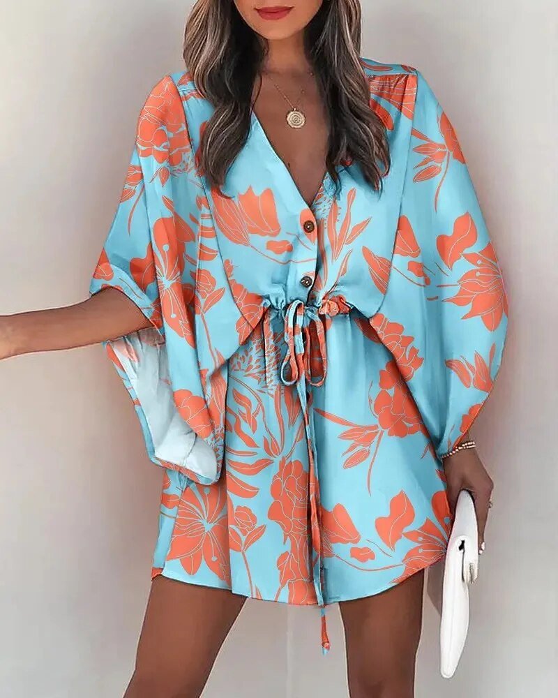 Summer dress with V-neck and ruffle sleeves – Amira-F-S-State of Style