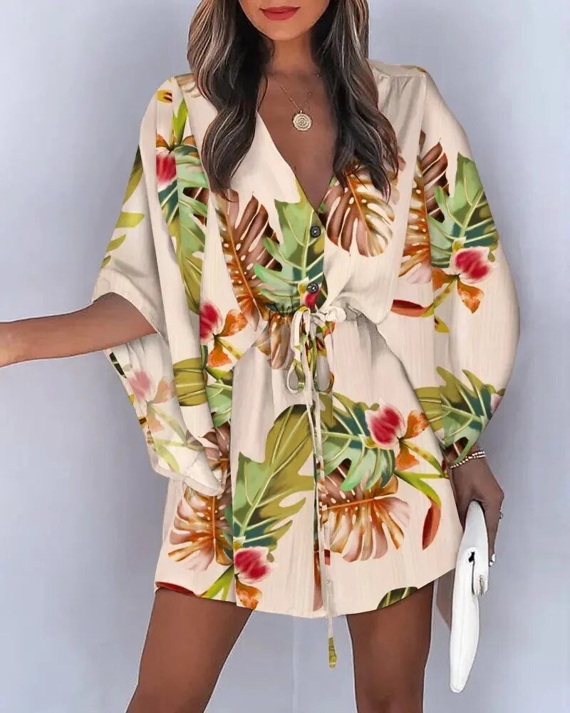 Summer dress with V-neck and ruffle sleeves – Amira-G-S-State of Style