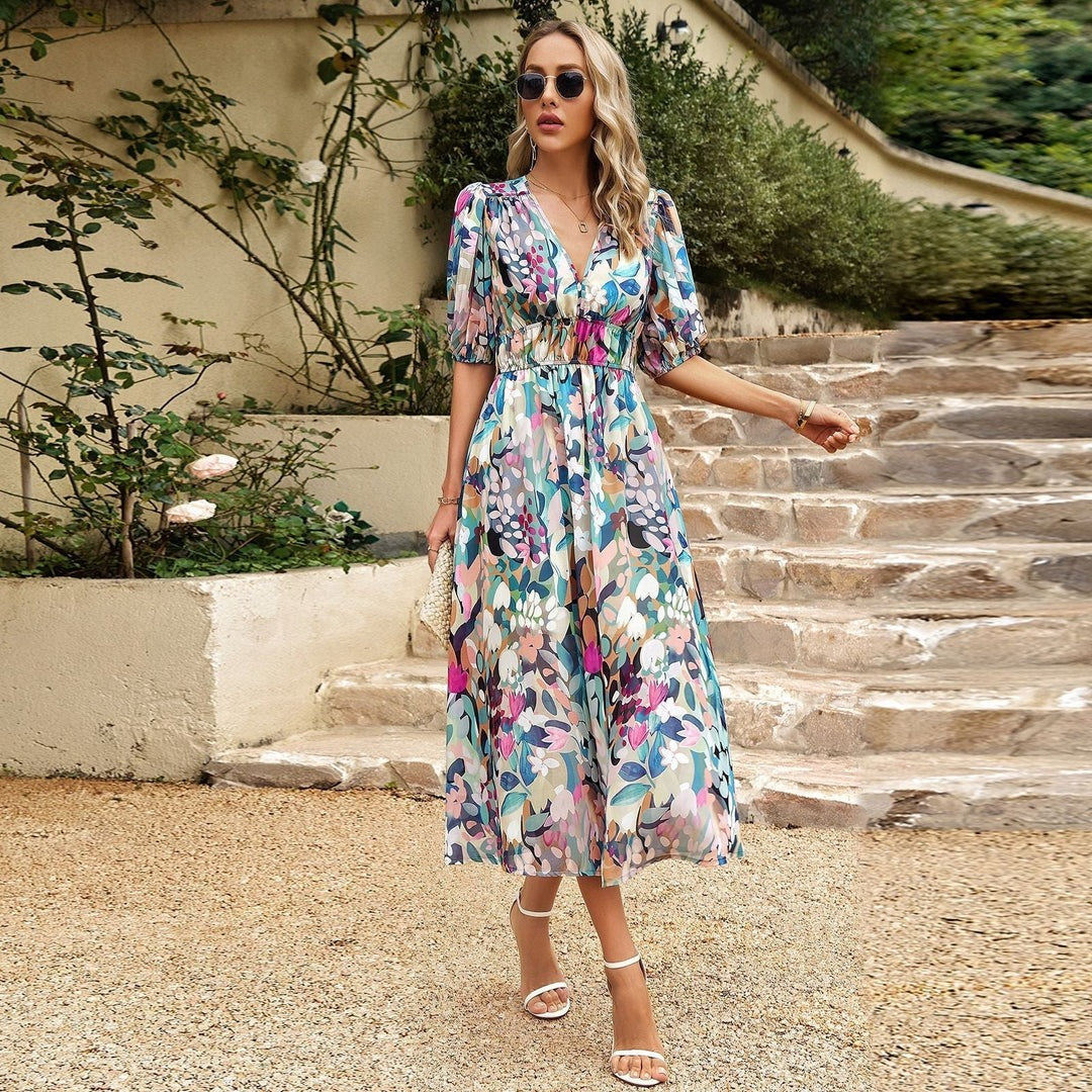Summer Dress with V-neck – Sophie-Colourful-S-State of Style