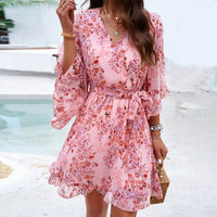 Summer Floral Dress with Lace and V-Neck – Sofia-Pink-S-State of Style