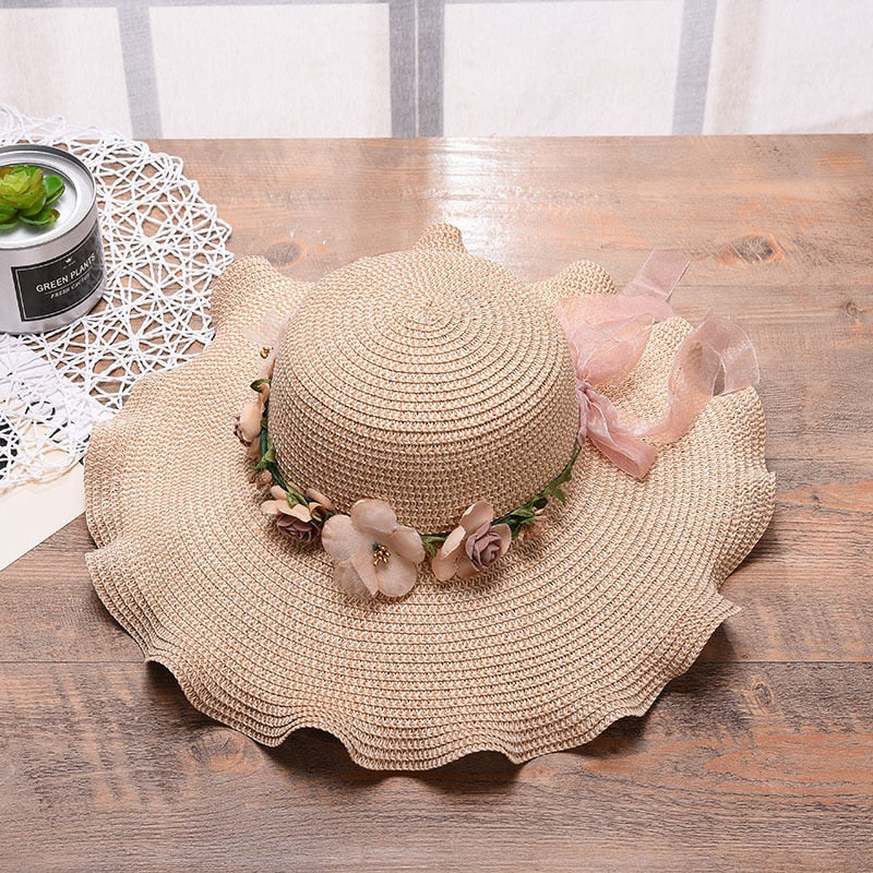 Summer hat with floral pattern – Liora-Beige-State of Style