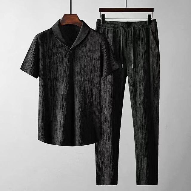 Summer Linen Set for Men - Arion-Black-S-State of Style