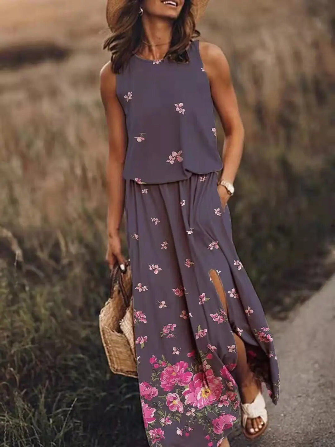 Summer Maxi Dress with Unique Cut – Amara-Purple-S-State of Style