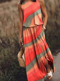 Summer Maxi Dress with Unique Cut – Amara-Stripes-S-State of Style