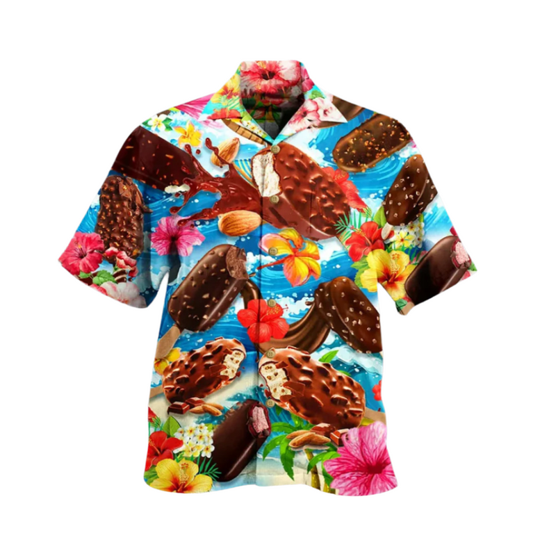 Summer Men's Shirt with Ice Cream Print – Luca-Blue/White-S-State of Style