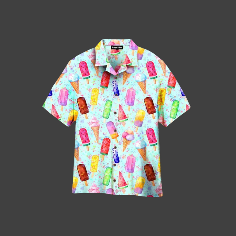 Summer Men's Shirt with Ice Cream Print – Luca-Mint green-S-State of Style