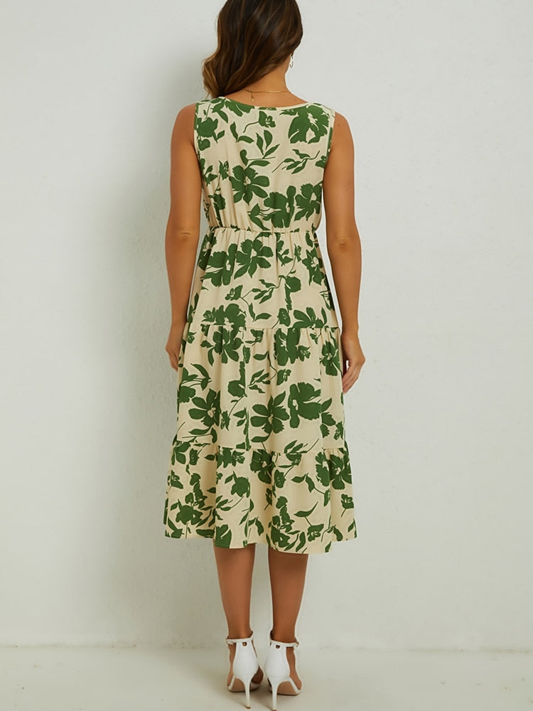 Summer Midi Dress with Floral Print – Fenna-XS-State of Style