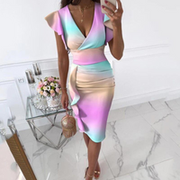 Summer Midi Dress with V-Neck and Fitted Shape – Livia-Blue/Purple-S-State of Style