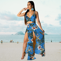 Summer Set with Halter Top and Long Skirt with Split – Naïma-Blue-S-State of Style