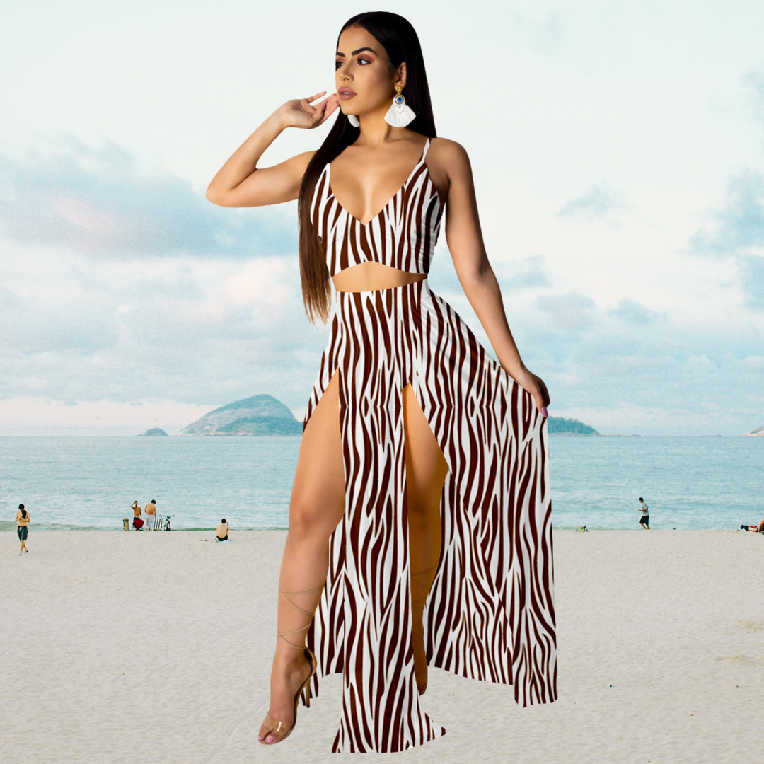 Summer Set with Halter Top and Long Skirt with Split – Naïma-Brown-S-State of Style