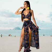 Summer Set with Halter Top and Long Skirt with Split – Naïma-Dark blue-S-State of Style