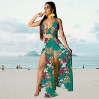 Summer Set with Halter Top and Long Skirt with Split – Naïma-Green-S-State of Style