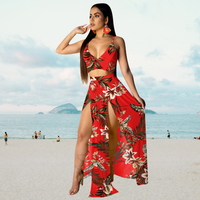 Summer Set with Halter Top and Long Skirt with Split – Naïma-Red-S-State of Style