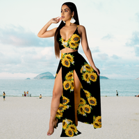 Summer Set with Halter Top and Long Skirt with Split – Naïma-Yellow Black-S-State of Style
