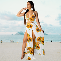 Summer Set with Halter Top and Long Skirt with Split – Naïma-Yellow White-S-State of Style