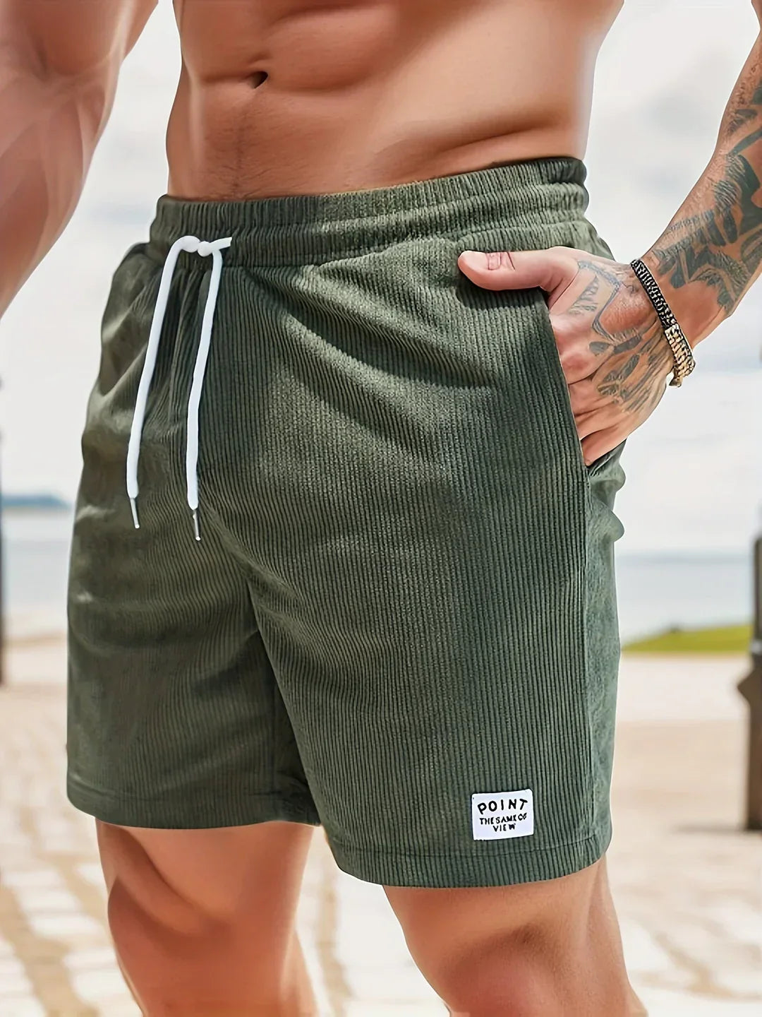 Summer shorts with stripes for men – Tarek-Army green-S-State of Style