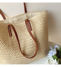 SummerBreeze Tote - Woven Rattan Bag with Leather Straps-Brown-State of Style